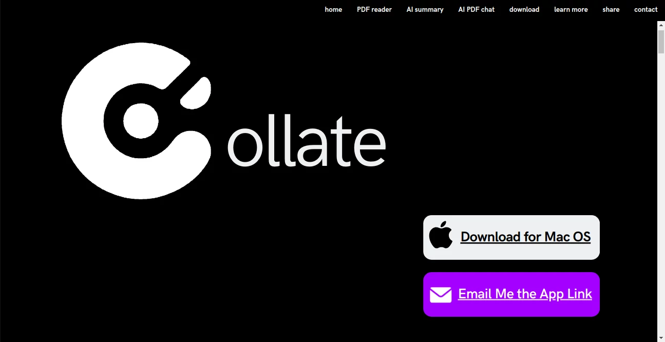 Screenshot of Collate – An AI tool in the ,AI PDF  category, showcasing its interface and key features.