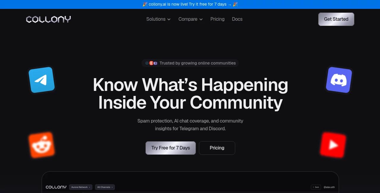 Screenshot of collony Ai – An AI tool in the ,AI Social Media Assistant ,AI Blockchain ,AI Analytics Assistant ,AI Customer Service Assistant  category, showcasing its interface and key features.
