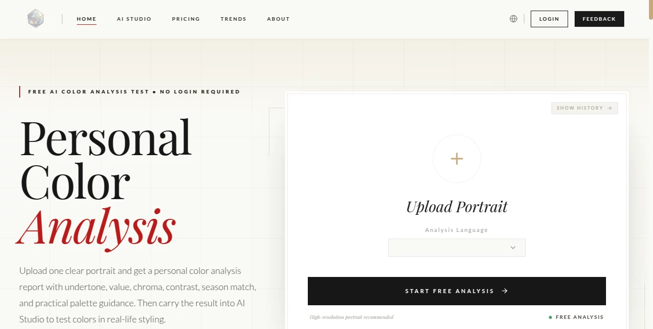 Screenshot of Color-Analysis-art – An AI tool in the ,AI Design Assistant ,Photo & Image Editor ,AI Design Generator ,AI Image to Image  category, showcasing its interface and key features.