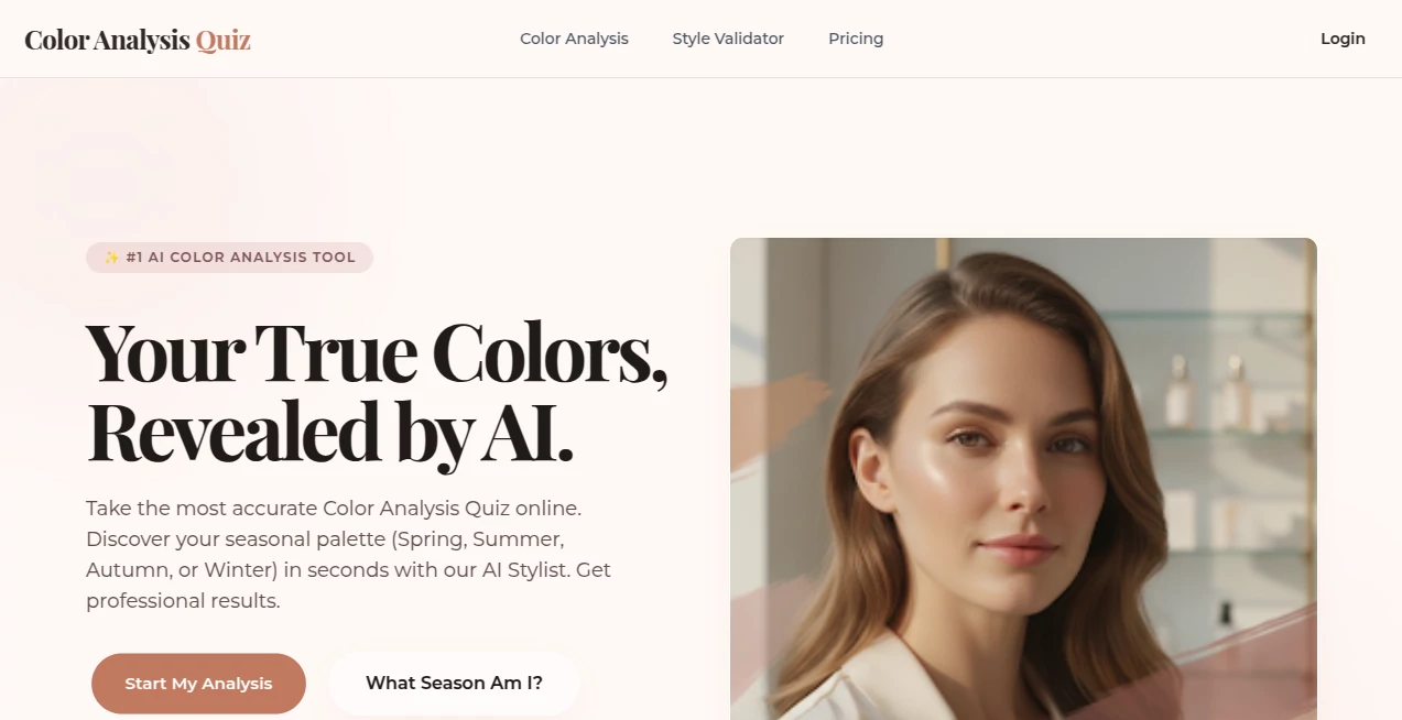 Screenshot of Color Analysis Quiz – An AI tool in the ,AI Life Assistant ,AI Image Recognition ,AI Selfie & Portrait  category, showcasing its interface and key features.