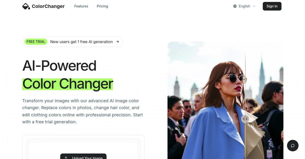 Screenshot of ColorChanger – An AI tool in the ,AI Photo & Image Generator ,Photo & Image Editor ,AI Colorize ,AI Image to Image  category, showcasing its interface and key features.