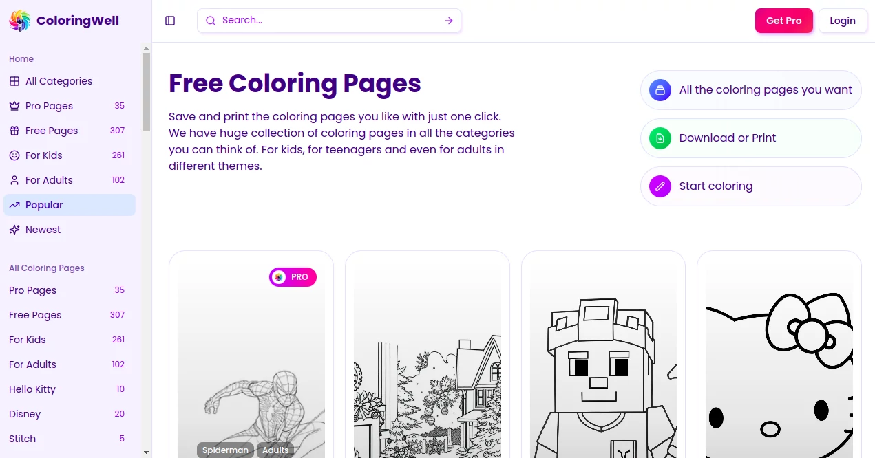 Screenshot of ColoringWell – An AI tool in the ,Other  category, showcasing its interface and key features.