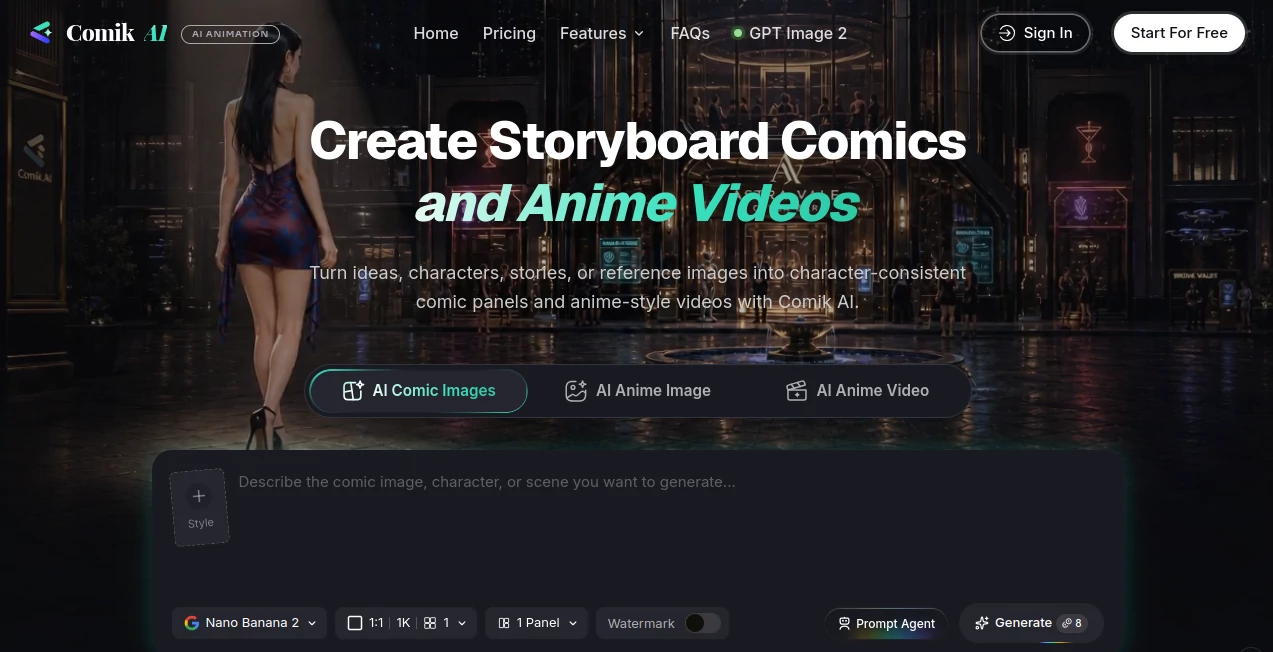 Screenshot of Comik AI – An AI tool in the ,AI Photo & Image Generator ,AI Manga & Comic ,AI Anime & Cartoon Generator ,AI Video Generator  category, showcasing its interface and key features.