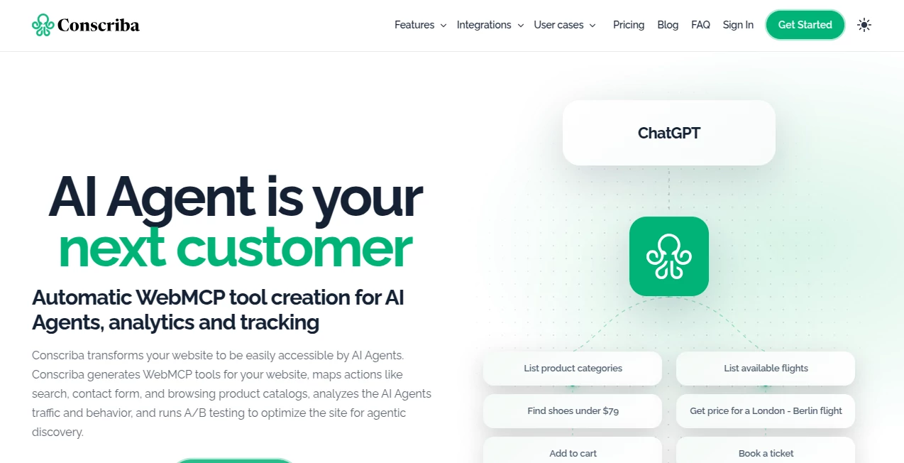 Screenshot of Conscriba – An AI tool in the ,AI Website Builder ,AI Developer Tools ,AI Search Engine ,AI Analytics Assistant  category, showcasing its interface and key features.