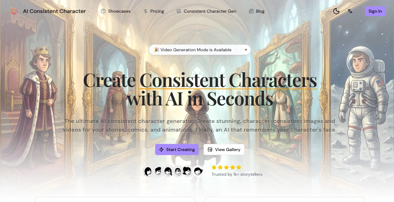 Screenshot of Consistent Character AI – An AI tool in the ,AI Photo & Image Generator ,AI Character ,AI Art Generator ,AI Design Generator  category, showcasing its interface and key features.