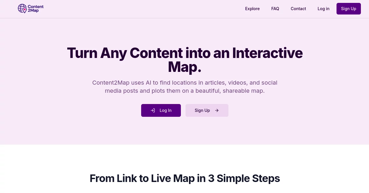 Screenshot of Content2Map – An AI tool in the ,AI Maps Generator ,AI Knowledge Graph ,AI Mind Mapping ,AI Diagram Generator  category, showcasing its interface and key features.