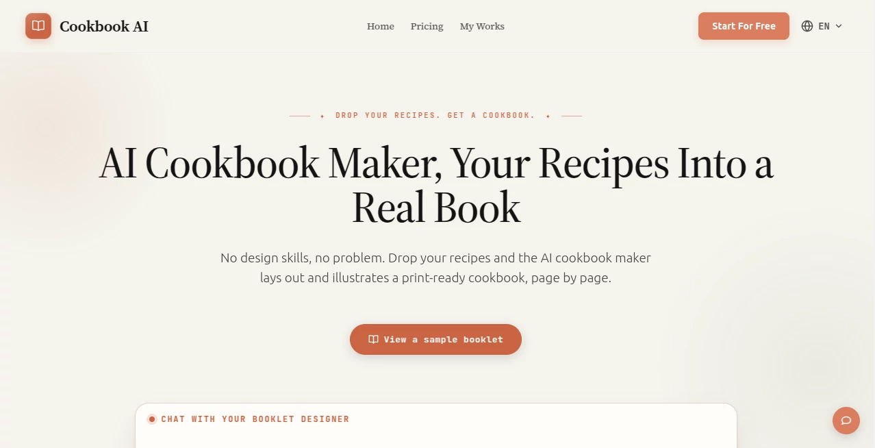 Screenshot of Cookbook AI – An AI tool in the ,AI Content Generator ,AI Cooking Assistant ,AI Productivity Tools ,AI Documents Assistant  category, showcasing its interface and key features.