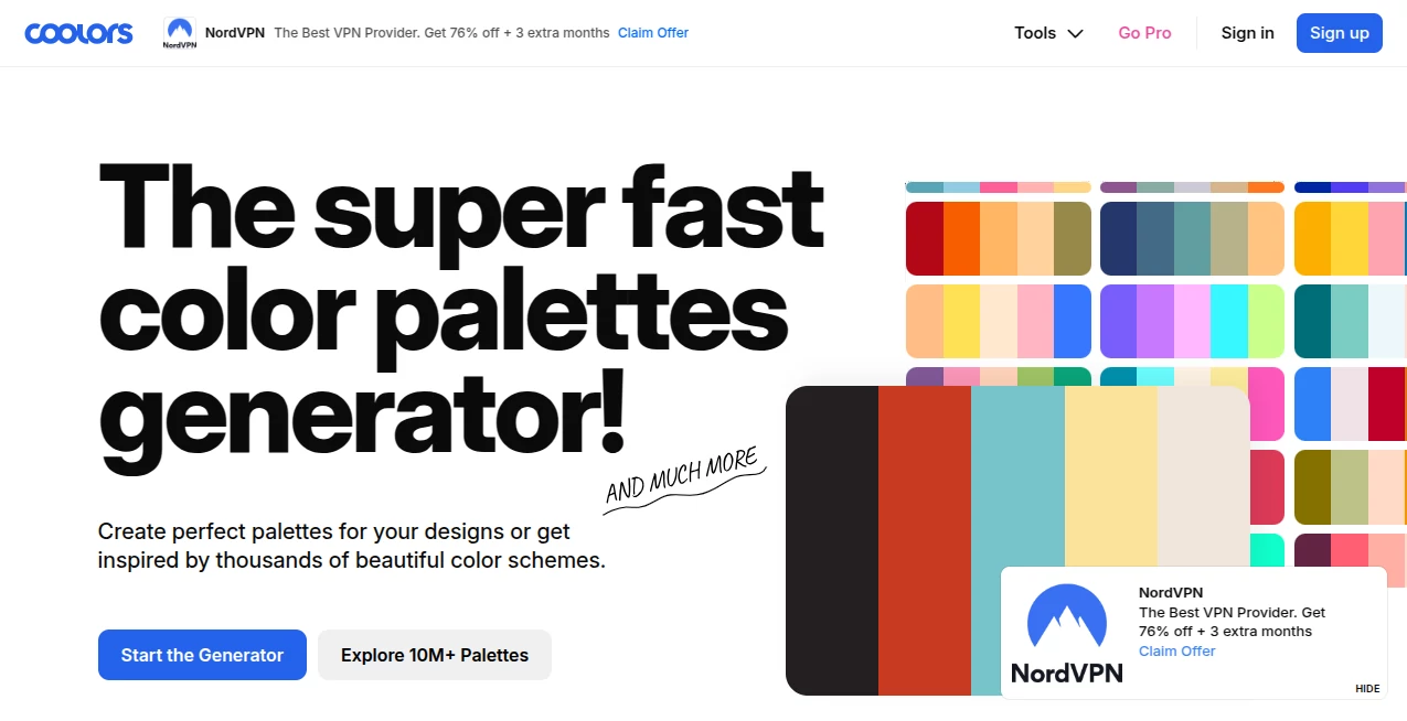 Screenshot of Coolors – An AI tool in the ,AI Colorize ,AI Graphic Design ,AI Design Assistant ,Design & Art  category, showcasing its interface and key features.