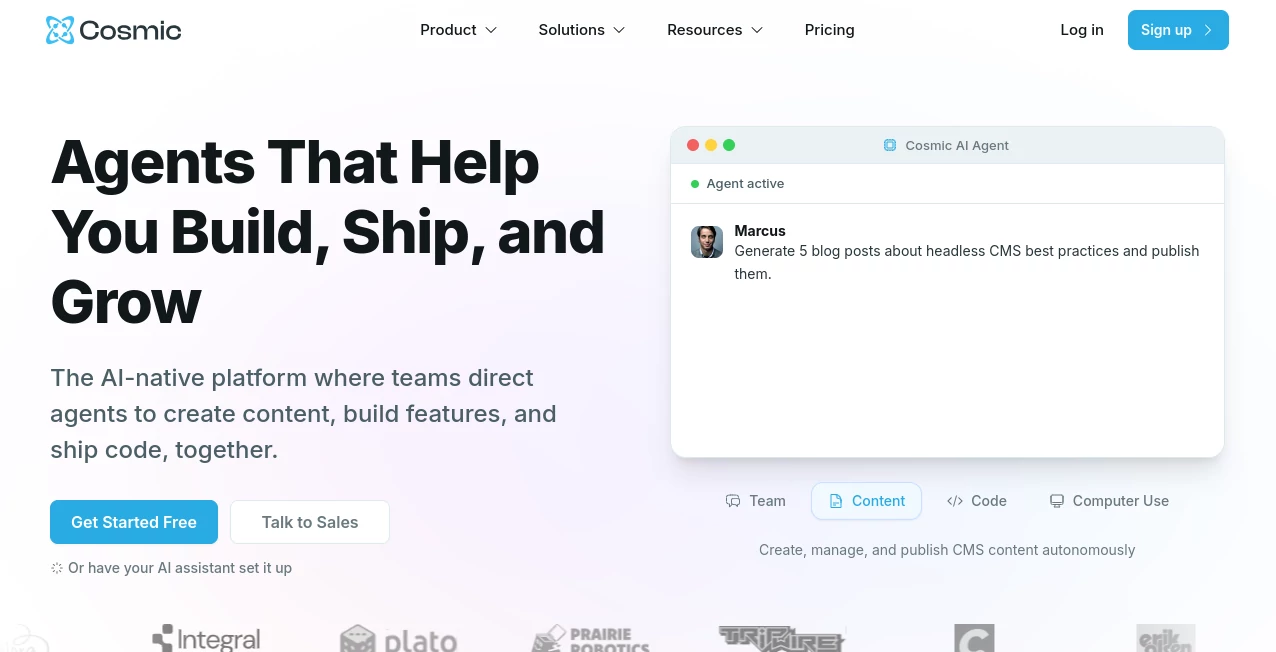 Screenshot of Cosmic – An AI tool in the ,AI Website Builder ,AI No-Code & Low-Code ,AI Developer Docs ,AI Developer Tools  category, showcasing its interface and key features.