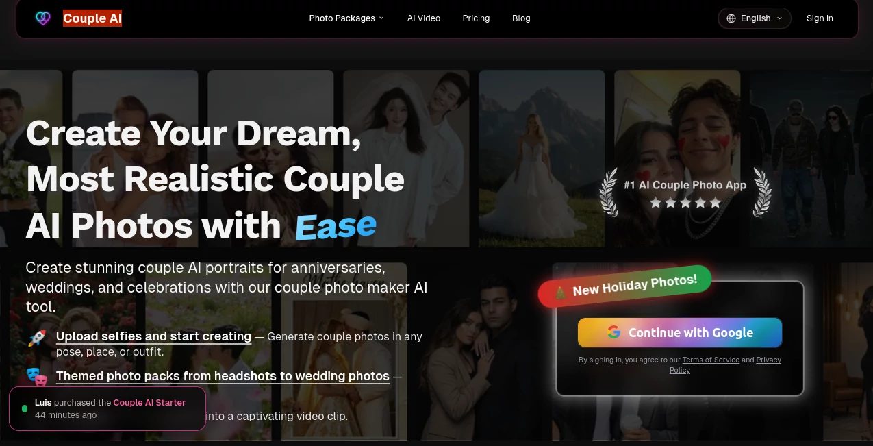 Screenshot of Couple AI – An AI tool in the ,AI Photo & Image Generator ,AI Image to Video ,AI Selfie & Portrait ,AI Image to Image  category, showcasing its interface and key features.