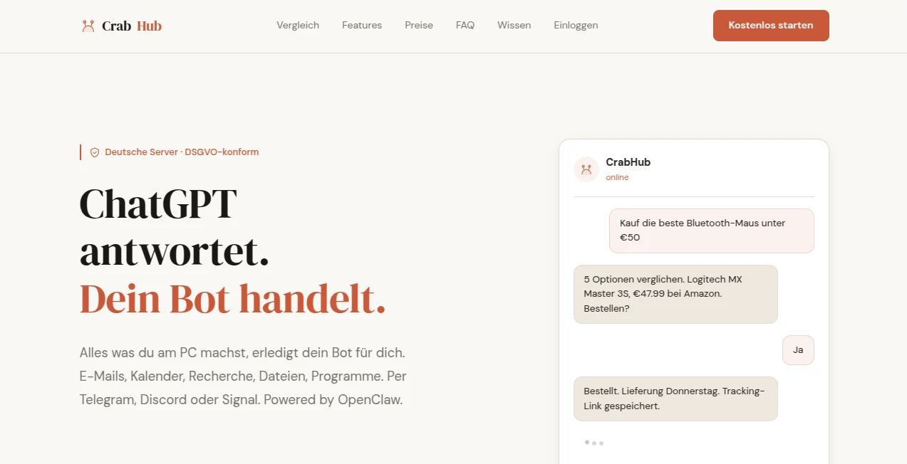 Screenshot of CrabHub – An AI tool in the ,AI Chatbot ,AI Life Assistant ,AI Fun Tools ,AI Coaching  category, showcasing its interface and key features.