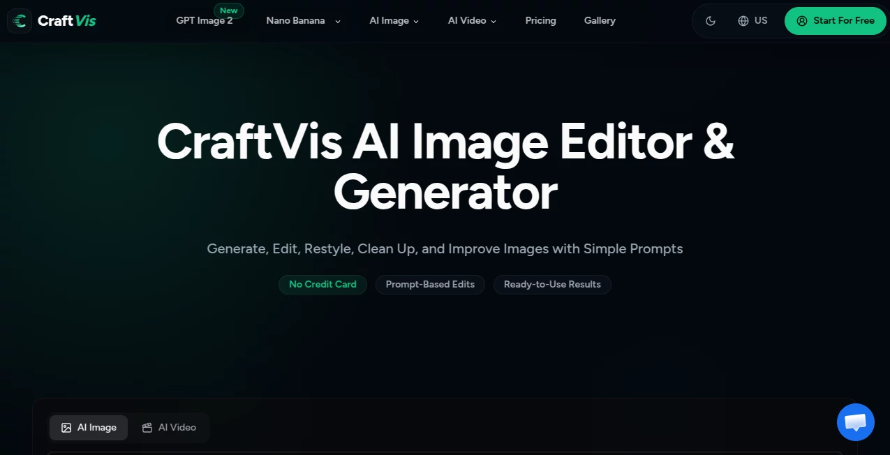 Screenshot of CraftVis – An AI tool in the ,AI Text to Image ,AI Photo & Image Generator ,Photo & Image Editor ,AI Background Remover  category, showcasing its interface and key features.