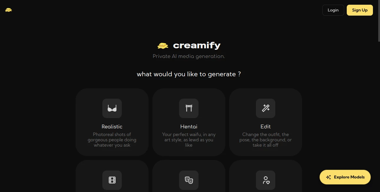 Screenshot of Creamify – An AI tool in the ,NSFW  category, showcasing its interface and key features.