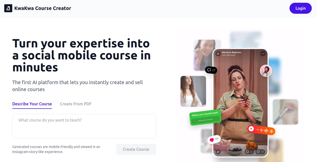 Screenshot of KwaKwa Course Creator – An AI tool in the ,AI Content Generator ,AI Course ,AI Productivity Tools  category, showcasing its interface and key features.