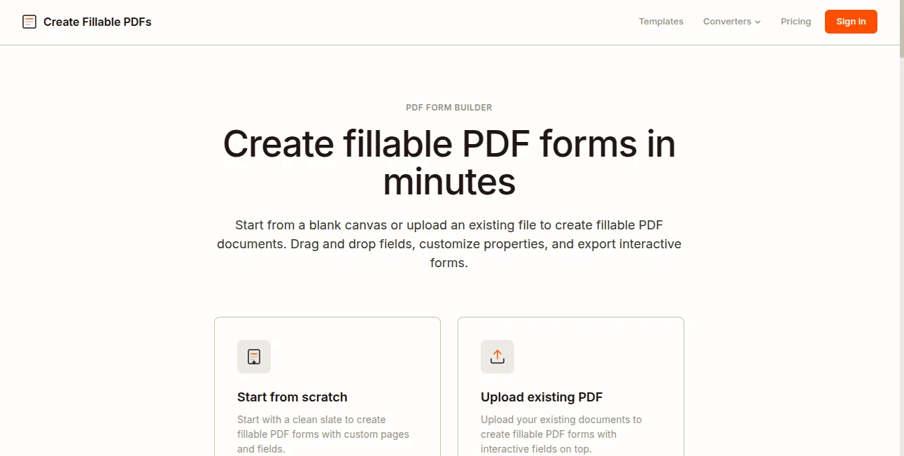 Screenshot of Create Fillable PDF Forms Online – An AI tool in the ,AI Documents Assistant ,AI PDF ,AI Productivity Tools ,AI Forms & Surveys  category, showcasing its interface and key features.