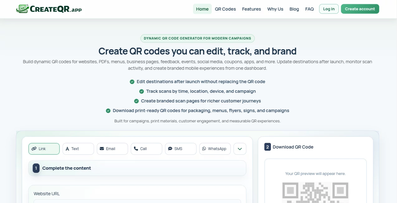 Screenshot of CreateQR – An AI tool in the ,AI Design Generator ,AI Graphic Design ,AI Tools Directory  category, showcasing its interface and key features.