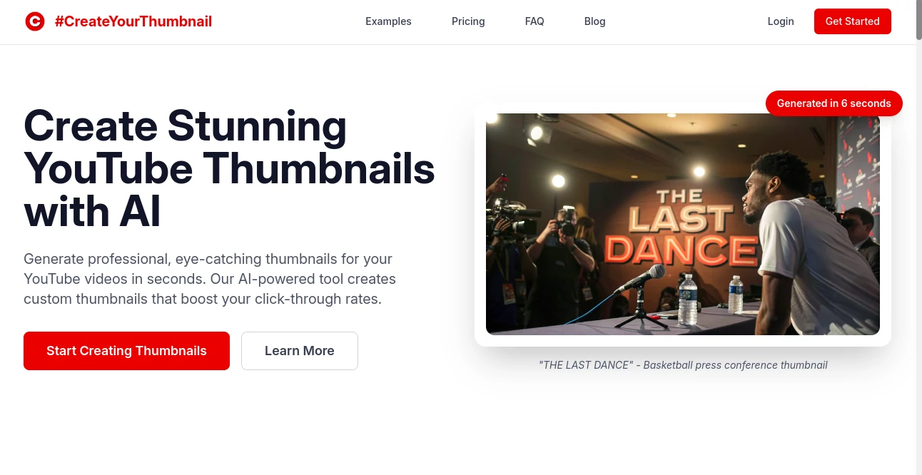 Screenshot of CreateYourThumbnail – An AI tool in the ,AI Photo & Image Generator ,AI Thumbnail Maker ,AI Design Generator ,AI Graphic Design  category, showcasing its interface and key features.