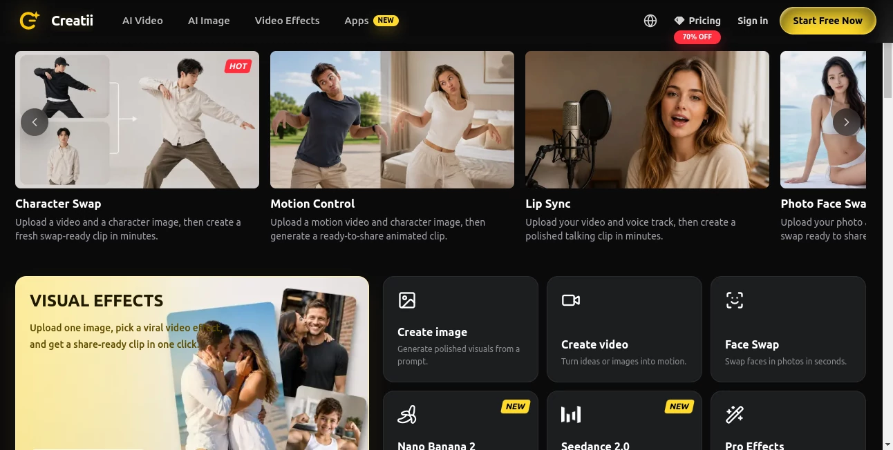 Screenshot of Creatii – An AI tool in the ,AI Copywriting ,AI Content Generator ,AI Design Generator ,Marketing  category, showcasing its interface and key features.