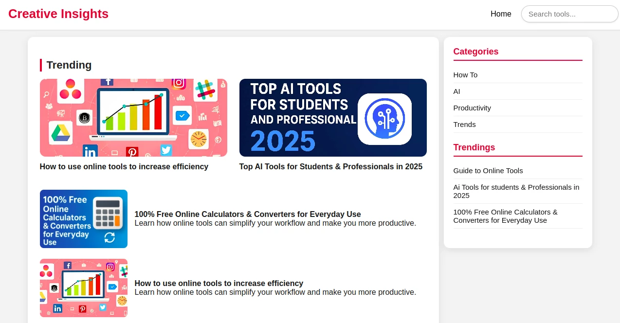 Screenshot of Creative Insights – An AI tool in the ,AI Tools Directory  category, showcasing its interface and key features.