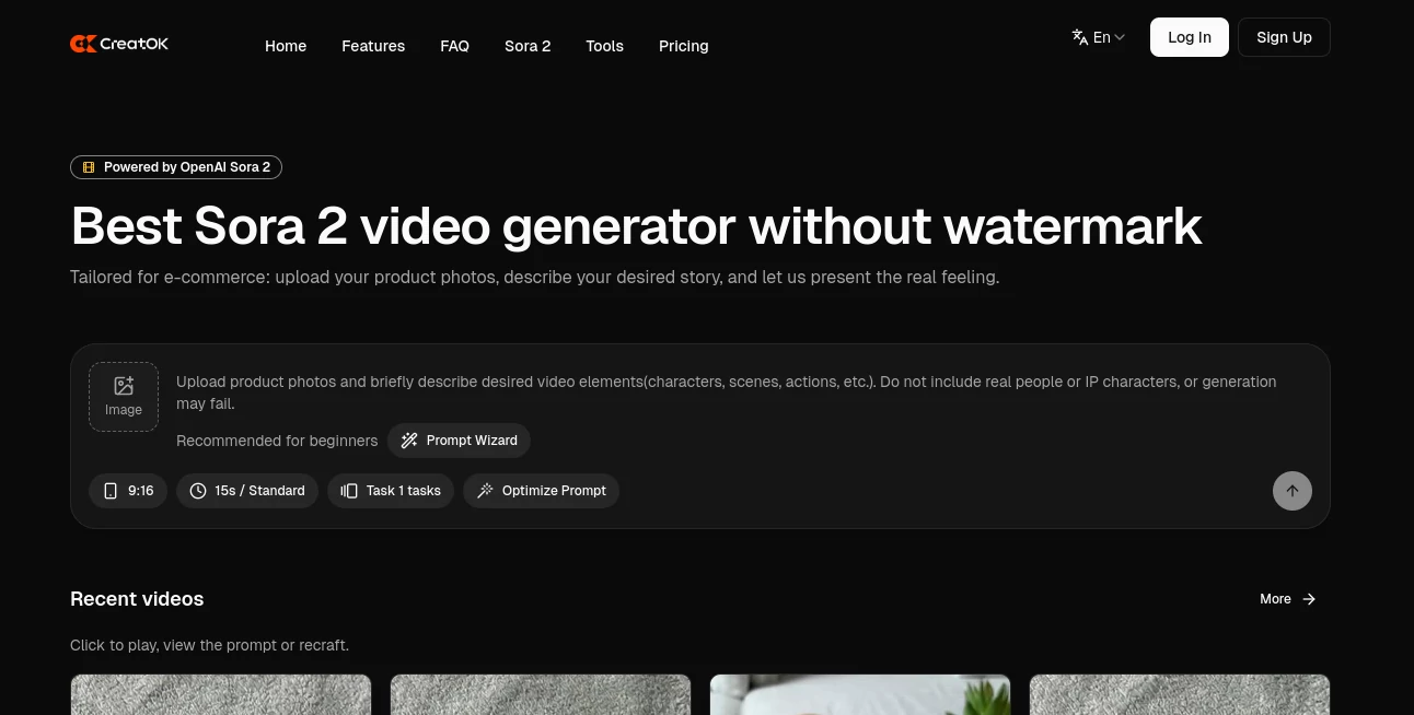 Screenshot of CreatOK – An AI tool in the ,AI Animated Video ,AI Video Editor ,AI Text to Video ,AI Video Generator  category, showcasing its interface and key features.