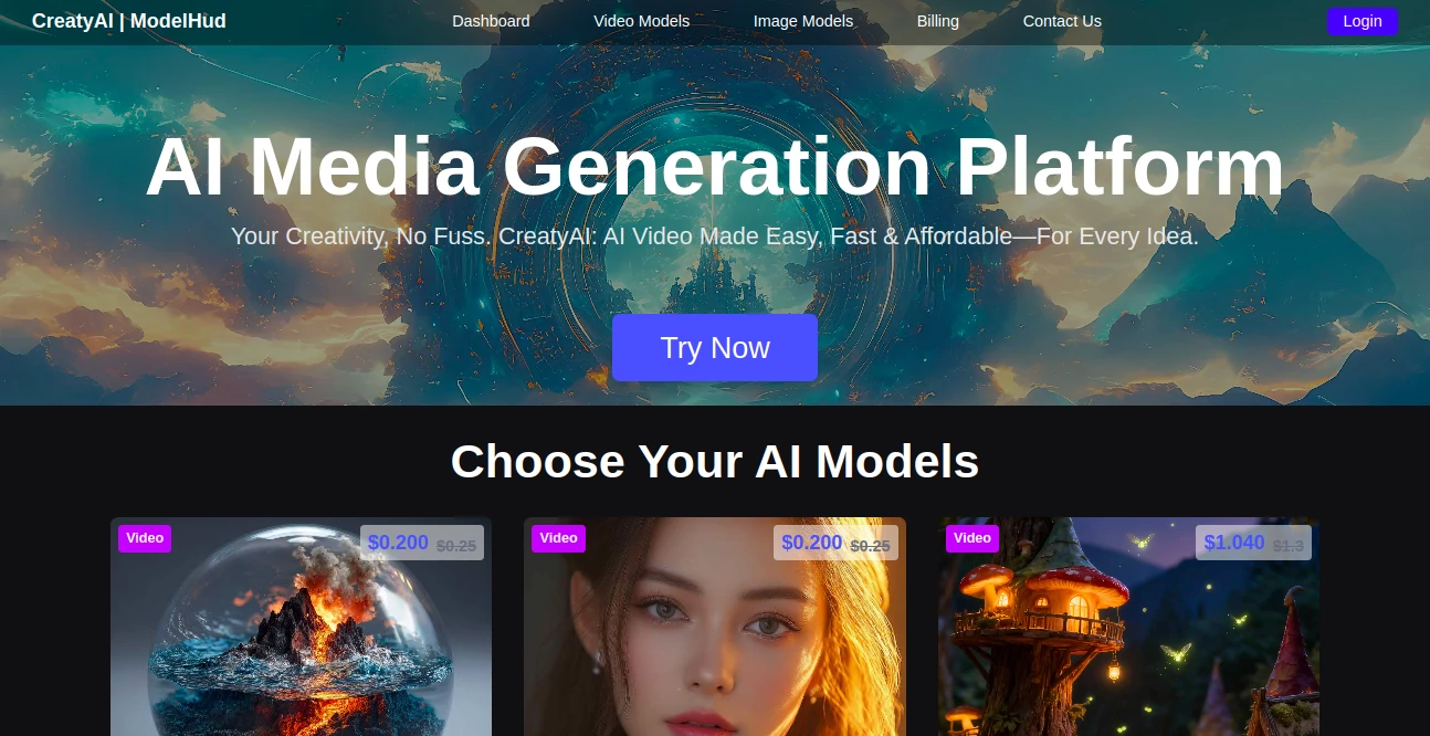 Screenshot of CreatyAI – An AI tool in the ,AI Photo & Image Generator ,AI Content Generator ,AI Video Generator ,AI Design Generator  category, showcasing its interface and key features.