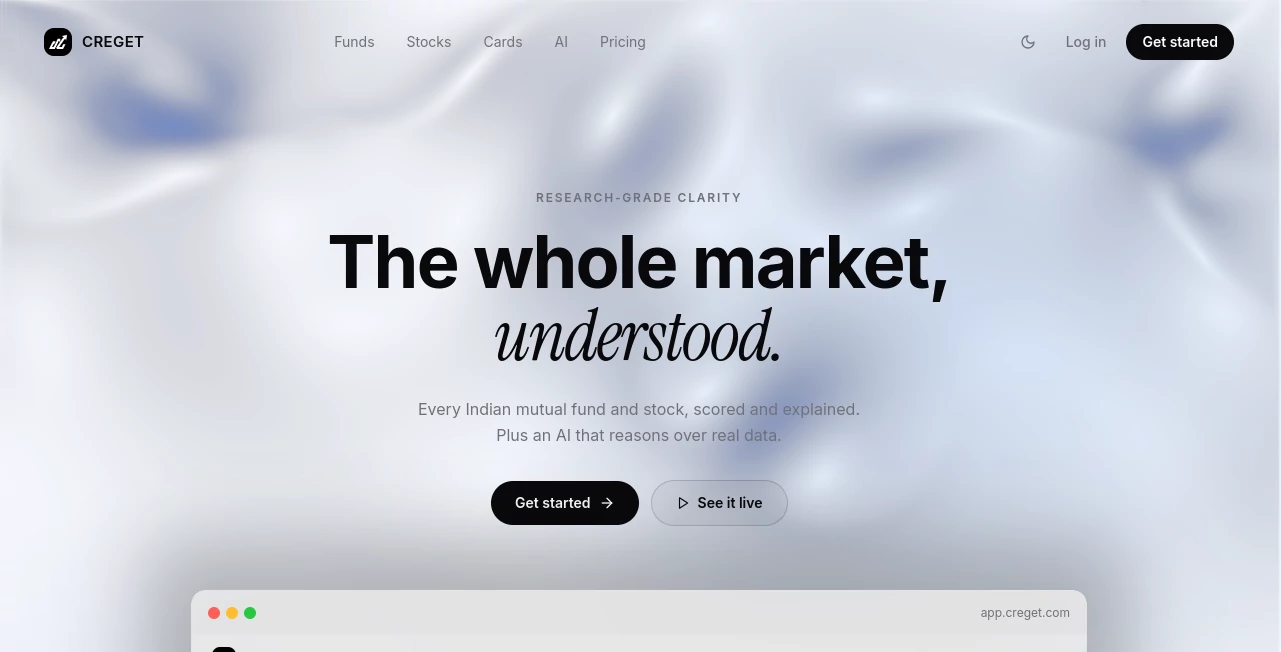 Screenshot of Creget – An AI tool in the ,AI Research Tool ,AI Investing Assistant ,AI Analytics Assistant ,Business  category, showcasing its interface and key features.