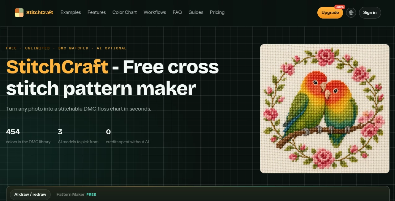 Screenshot of StitchCraft – An AI tool in the ,AI Photo & Image Generator ,AI Pattern Generator ,AI Art Generator ,AI Image to Image  category, showcasing its interface and key features.