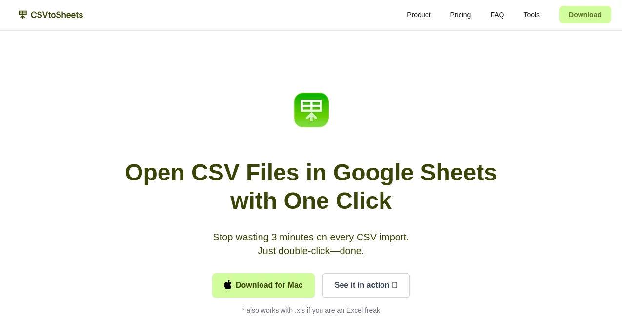 Screenshot of CSVtoSheets – An AI tool in the ,AI Productivity Tools ,AI Files Assistant ,AI Spreadsheet  category, showcasing its interface and key features.
