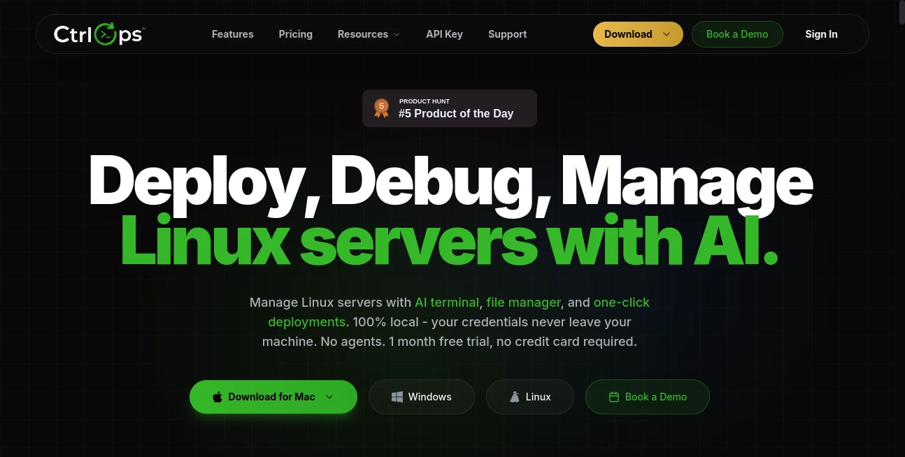 Screenshot of CtrlOps – An AI tool in the ,AI DevOps Assistant ,AI Code Assistant ,AI Developer Tools ,AI Productivity Tools  category, showcasing its interface and key features.