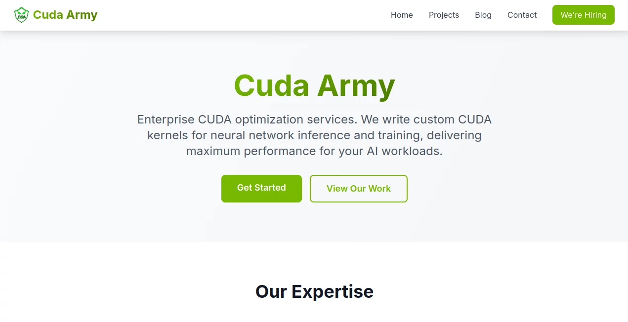 Screenshot of CUDA Army – An AI tool in the ,AI DevOps Assistant ,AI Code Assistant ,AI API Design ,AI Developer Tools  category, showcasing its interface and key features.
