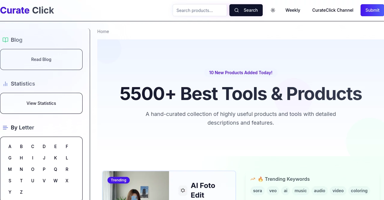 Screenshot of Curate Click – An AI tool in the ,AI Tools Directory  category, showcasing its interface and key features.