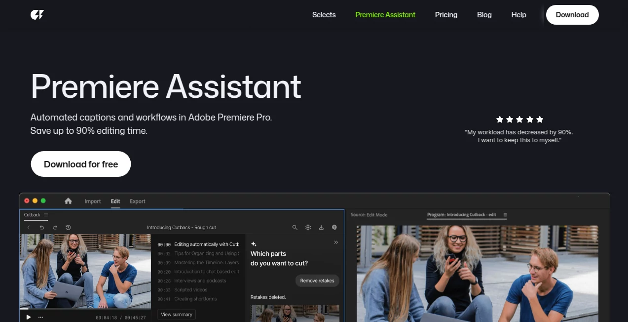 Screenshot of Premiere Assistant – An AI tool in the ,AI Animated Video ,AI Video Editor ,AI Video Enhancer ,AI Video Generator  category, showcasing its interface and key features.
