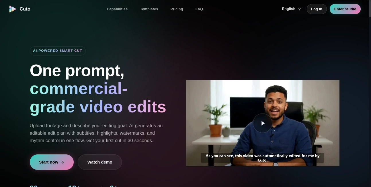 Screenshot of Cuto – An AI tool in the ,AI Animated Video ,AI Video Generator ,AI Video Editor ,AI Video Enhancer  category, showcasing its interface and key features.