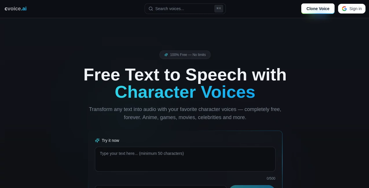 Screenshot of cvoice.ai – An AI tool in the ,AI Voice Assistants ,AI Text to Speech ,AI Speech Synthesis ,AI Voice & Audio Editing  category, showcasing its interface and key features.
