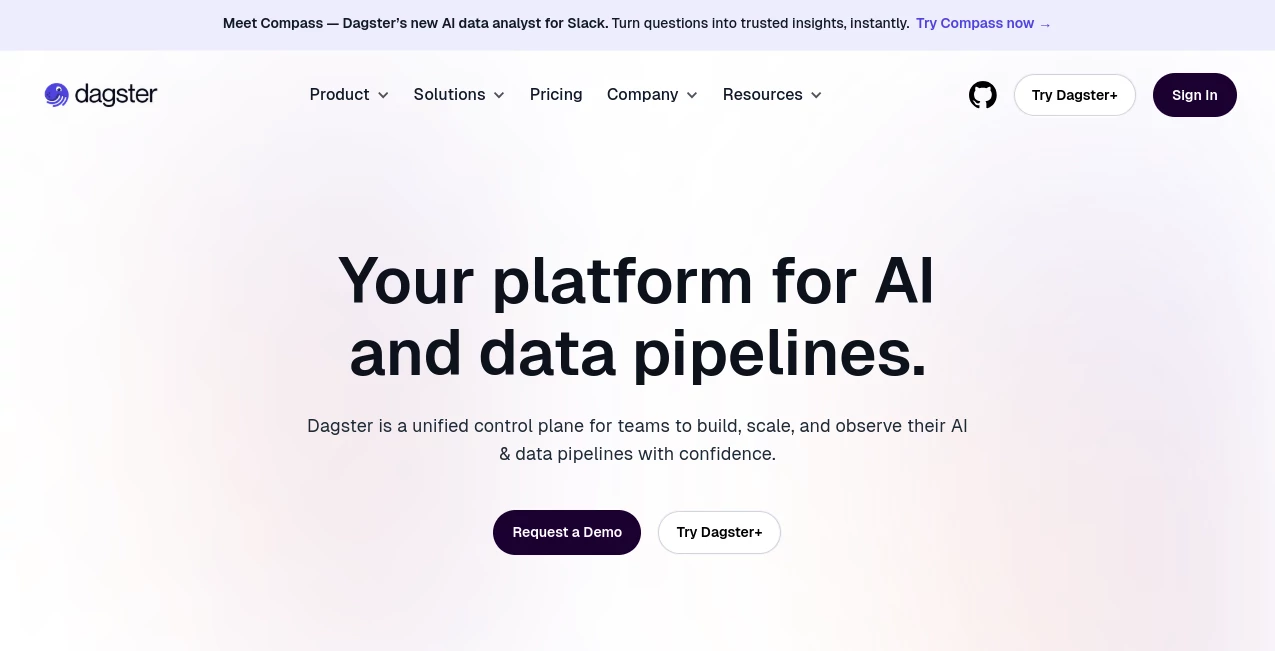 Screenshot of Dagster – An AI tool in the ,AI Data Mining ,AI Developer Tools ,AI Research Tool ,AI Workflow Management  category, showcasing its interface and key features.