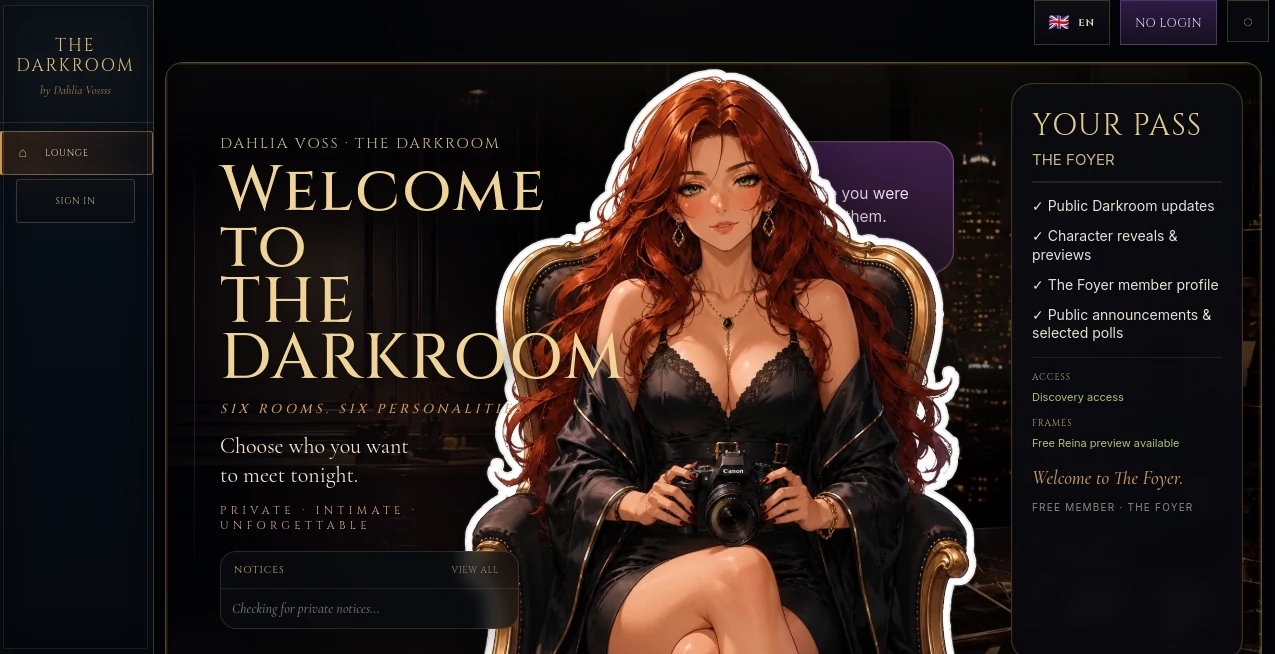 Screenshot of The Darkroom – An AI tool in the ,AI Character ,NSFW ,AI Chatbot ,AI Girlfriend  category, showcasing its interface and key features.