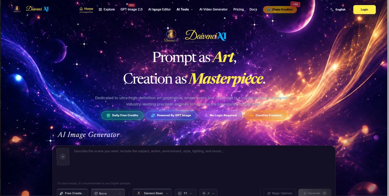 Screenshot of Davenci AI – An AI tool in the ,AI Writing Assistants ,AI Content Generator ,AI Photo & Image Generator ,AI Productivity Tools  category, showcasing its interface and key features.