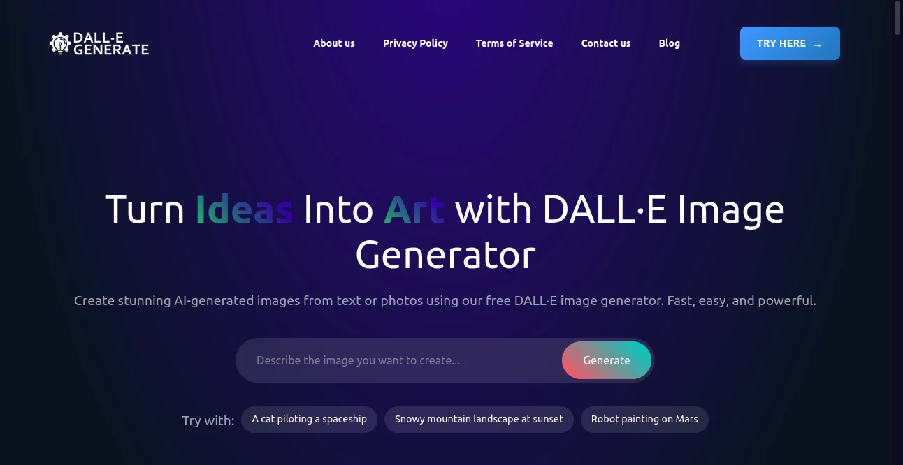 Screenshot of Dall E Generate – An AI tool in the ,AI Illustration Generator ,AI Art Generator ,AI Design Generator  category, showcasing its interface and key features.