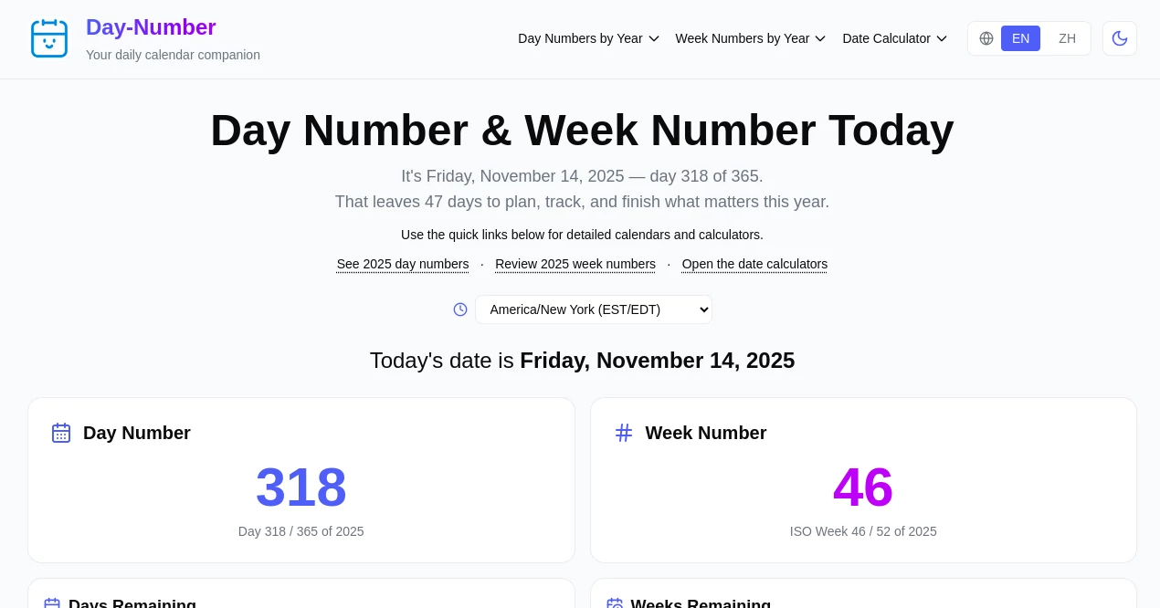 Screenshot of Day-Number – An AI tool in the ,AI Life Assistant ,AI Fun Tools ,AI Research Tool ,Other  category, showcasing its interface and key features.