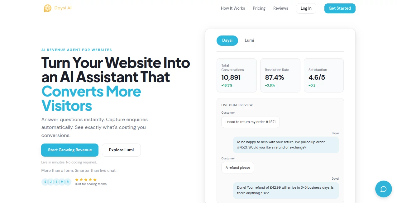 Screenshot of Daysi – An AI tool in the ,AI Business Ideas Generator ,AI Sales Assistant ,AI Customer Service Assistant ,AI Lead Generation  category, showcasing its interface and key features.