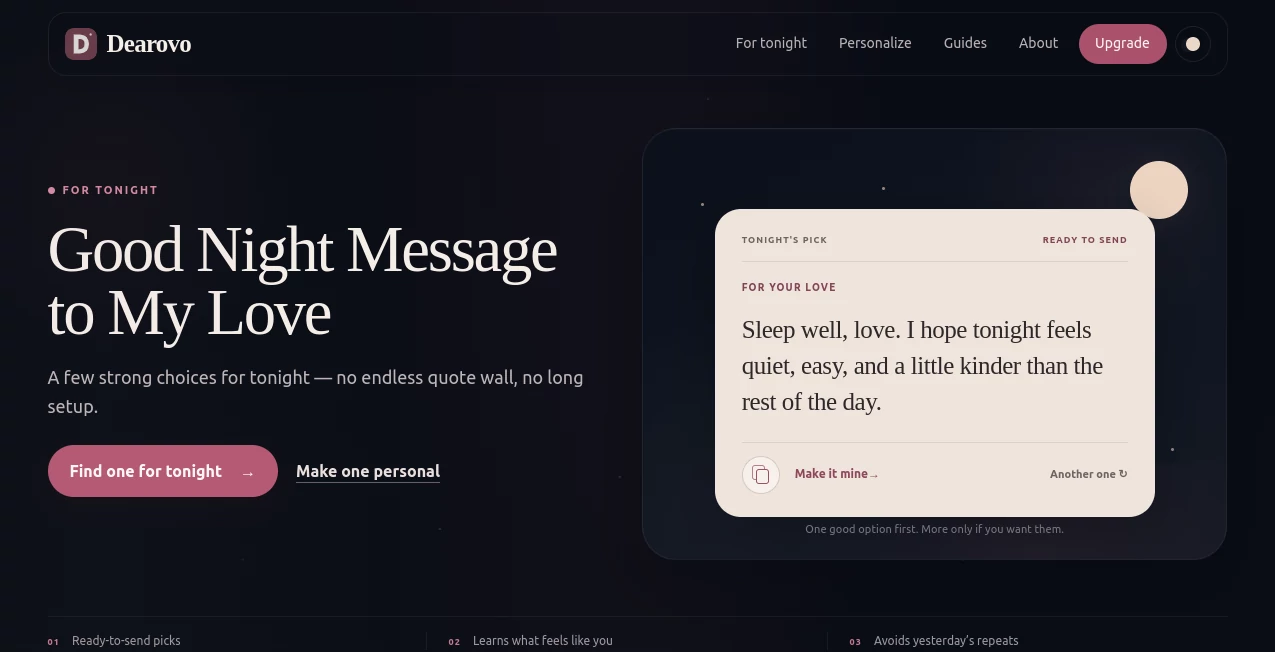 Screenshot of Dearovo – An AI tool in the ,AI Reply Assistant ,AI Life Assistant ,AI Dating Assistant ,AI Writing Assistants  category, showcasing its interface and key features.