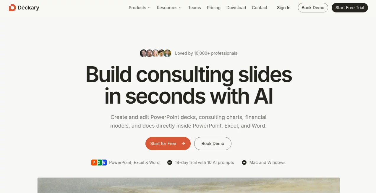 Screenshot of Deckary – An AI tool in the ,AI Presentation Generator ,AI Spreadsheet ,AI Productivity Tools ,AI Documents Assistant  category, showcasing its interface and key features.