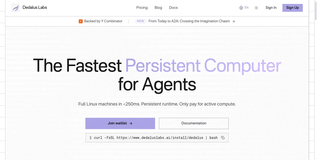 Screenshot of Dedalus Labs – An AI tool in the ,AI API Design ,AI Developer Tools ,AI Workflow Management ,Large Language Models (LLMs)  category, showcasing its interface and key features.
