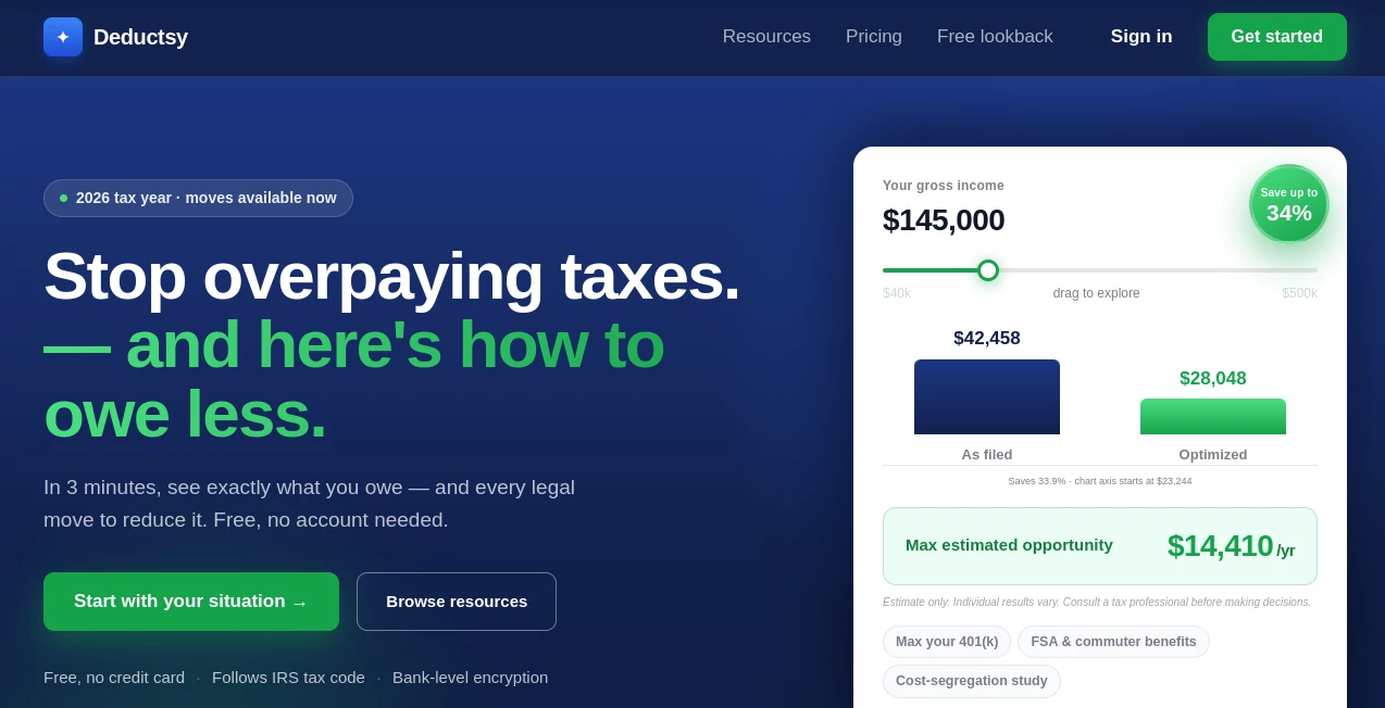Screenshot of Deductsy – An AI tool in the ,AI Accounting Assistant ,AI Research Tool ,AI Consulting Assistant ,AI Tax Assistant  category, showcasing its interface and key features.