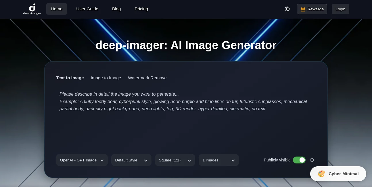 Screenshot of deep-imager – An AI tool in the ,AI Image to Image ,Image  category, showcasing its interface and key features.