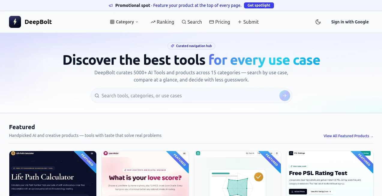 Screenshot of DeepBolt – An AI tool in the ,AI Tools Directory  category, showcasing its interface and key features.