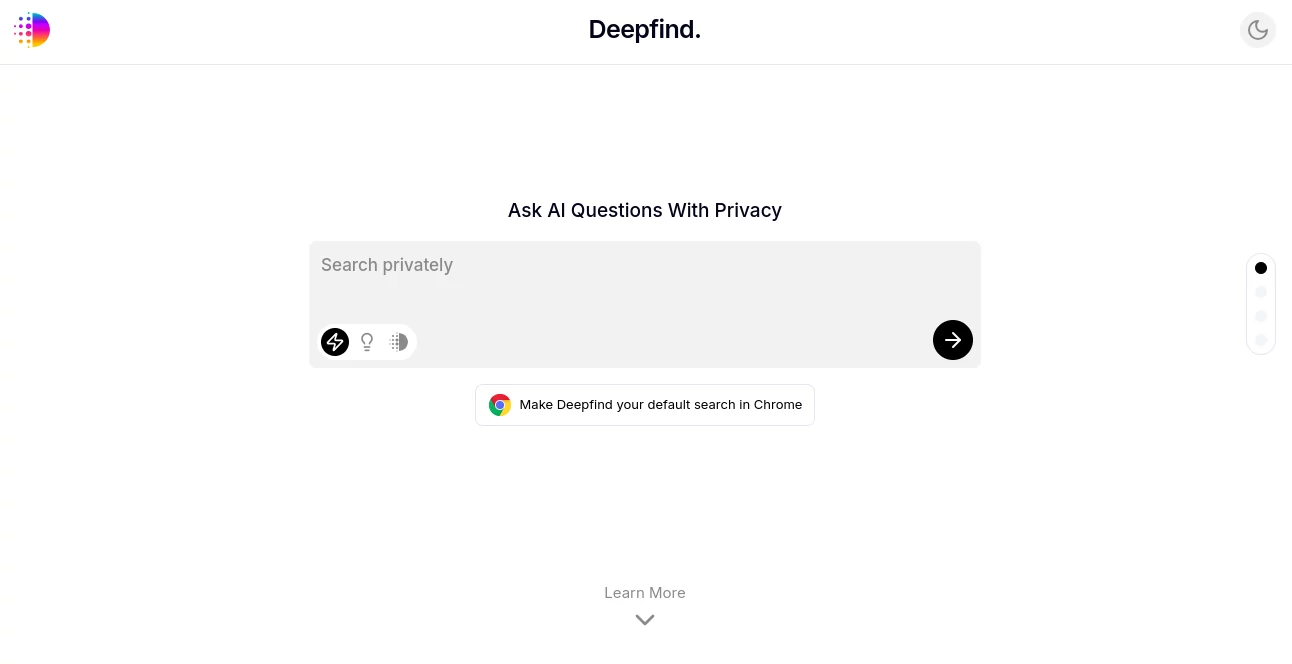 Screenshot of Deepfind – An AI tool in the ,AI Search Engine  category, showcasing its interface and key features.