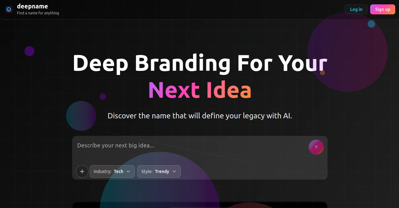 Screenshot of deepname – An AI tool in the ,Other ,AI Business Ideas Generator ,AI Domain Name Generator  category, showcasing its interface and key features.