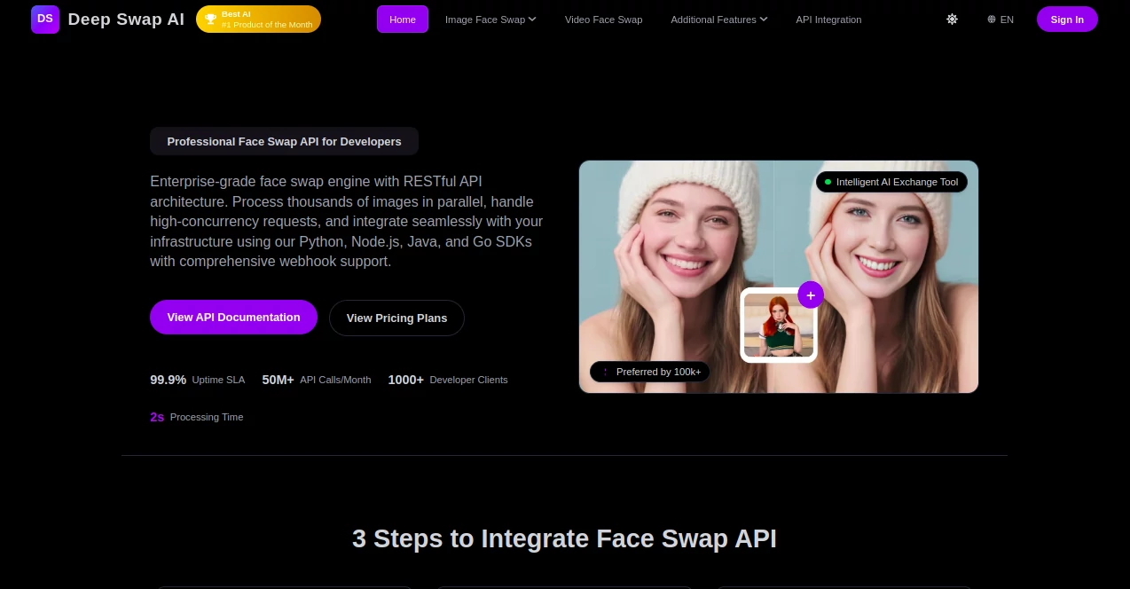 Screenshot of Deep Swap AI – An AI tool in the ,Photo & Image Editor ,AI Face Swap Generator ,AI Video Generator  category, showcasing its interface and key features.