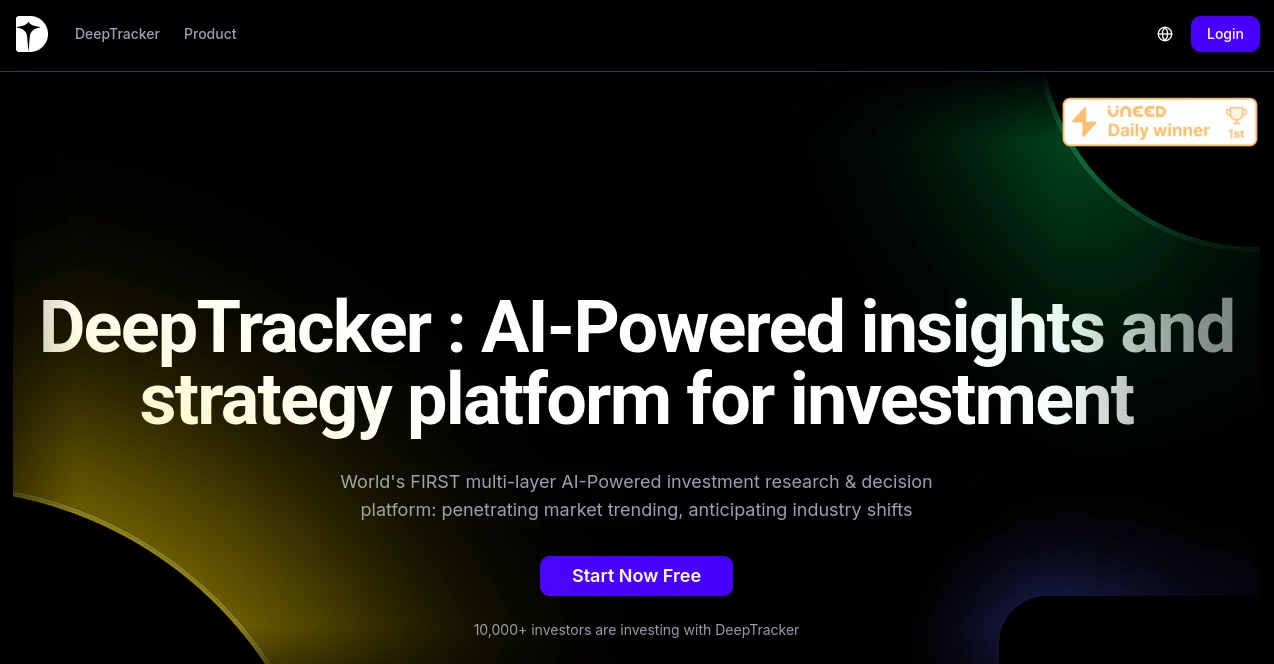 Screenshot of DeepTracker – An AI tool in the ,AI Investing Assistant ,AI Research Tool ,AI Analytics Assistant ,AI Trading Bot Assistant  category, showcasing its interface and key features.